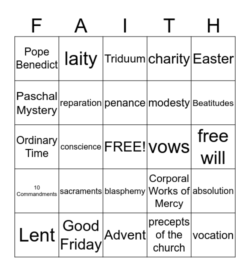 Call to Faith Bingo Card