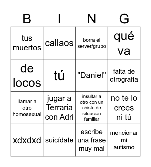 Bingo de Oliver Bingo Card