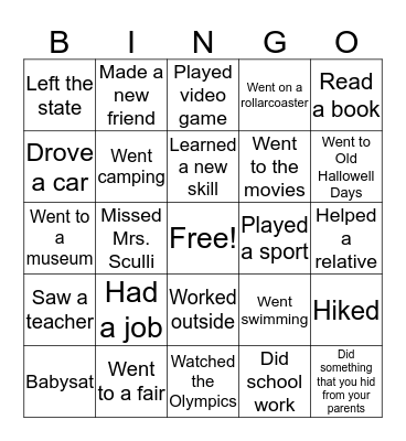 Advisory Bingo Card