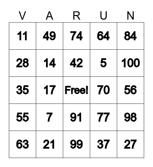 Varuns Bingo Card