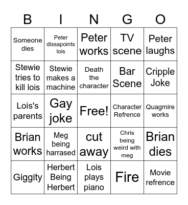 Family guy bingo Card