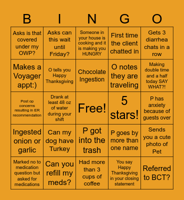 TURKEY day BINGO Card