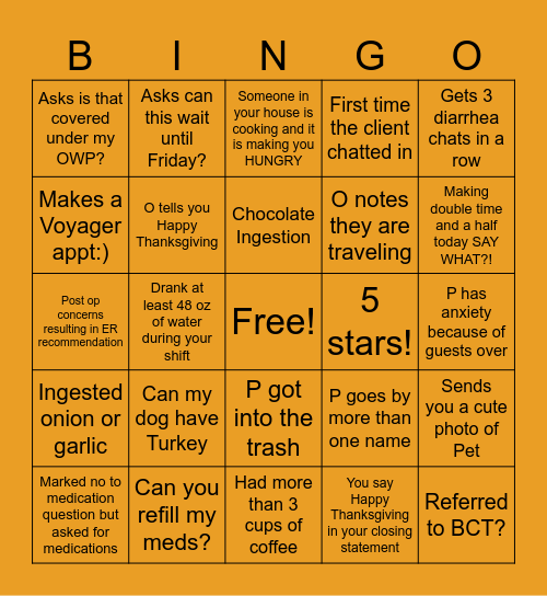 TURKEY day BINGO Card