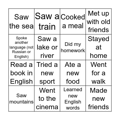 What I did in the holidays Bingo Card
