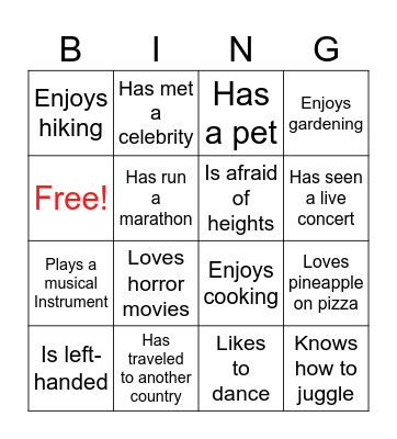 HWP Bingo 1 Bingo Card