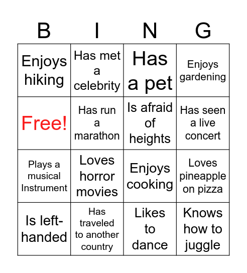 HWP Bingo 1 Bingo Card