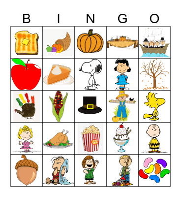 A Charlie Brown Thanksgiving Bingo Card