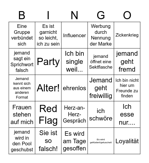 TRASH TV BINGO Card