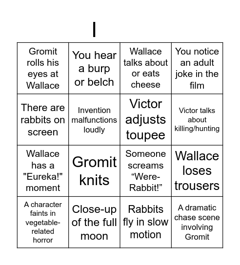 wallace and gromit bingo Card