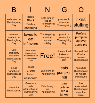 Thanksgiving Bingo Card