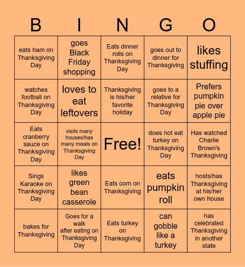 Thanksgiving Bingo Card