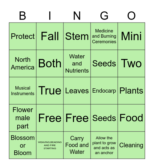 PLANTS Bingo Card