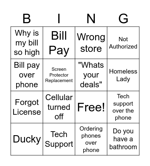 AT&T Bingo Card