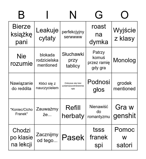 Franek pinog Bingo Card