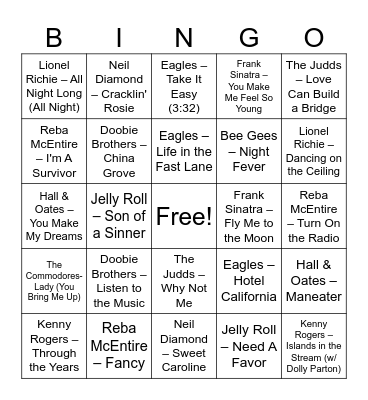 Party Playlist Bingo Card