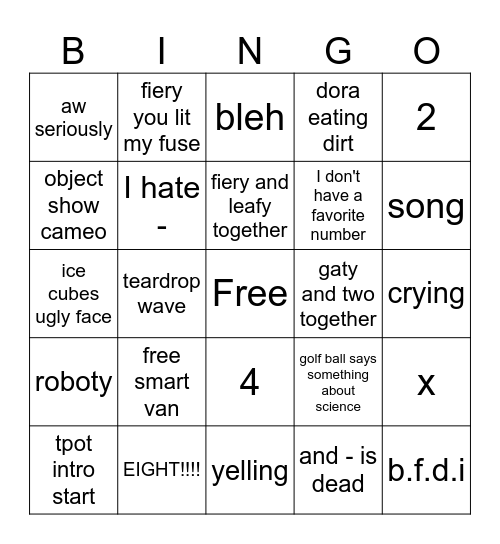 BFDI bingo Card