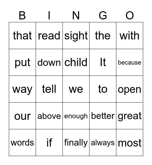 Lanakila Sight Words BINGO Card