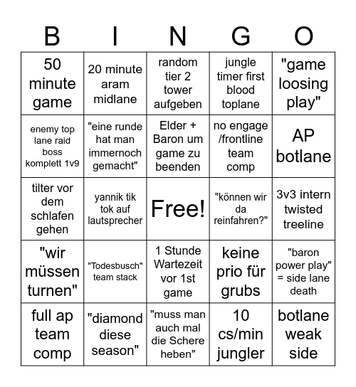 Standard Ranked Flex Disaster/Abend Bingo Card