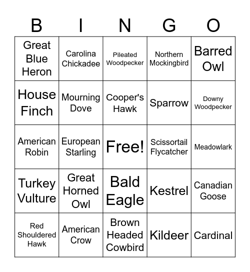 Bird Bingo Card