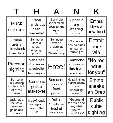 Thanksgiving Bingo Card