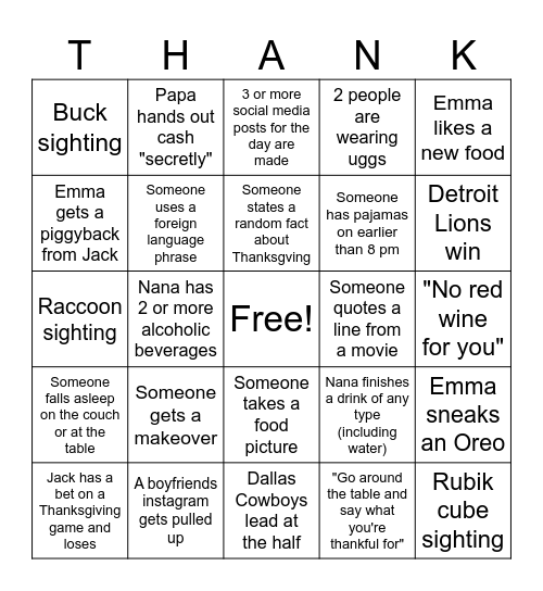 Thanksgiving Bingo Card