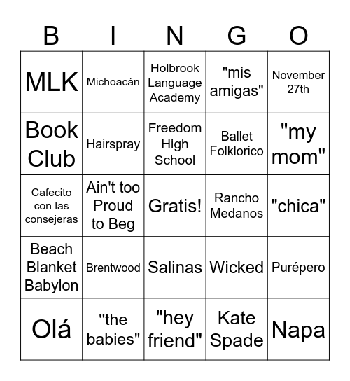 Angela's Birthday Bingo Card