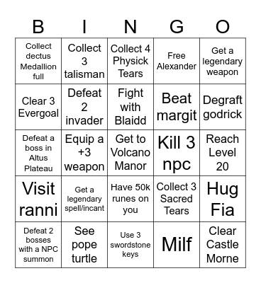 Elden Ring Bingo! Randomized Card Bingo Card