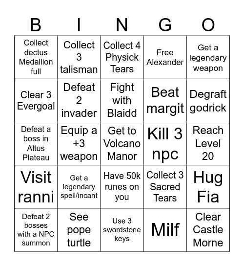 Elden Ring Bingo! Randomized Card Bingo Card