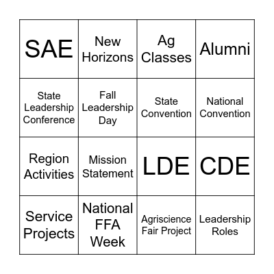 Opportunities of FFA Bingo Card