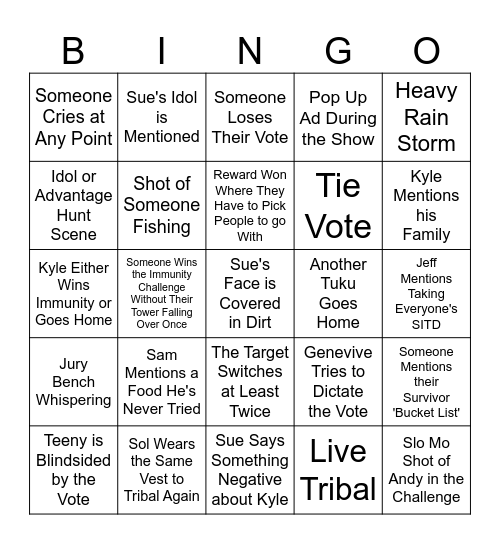 Survivor 47 Episode 11 Bingo Card