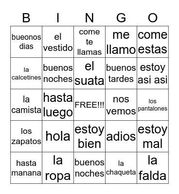 spanish  Bingo Card