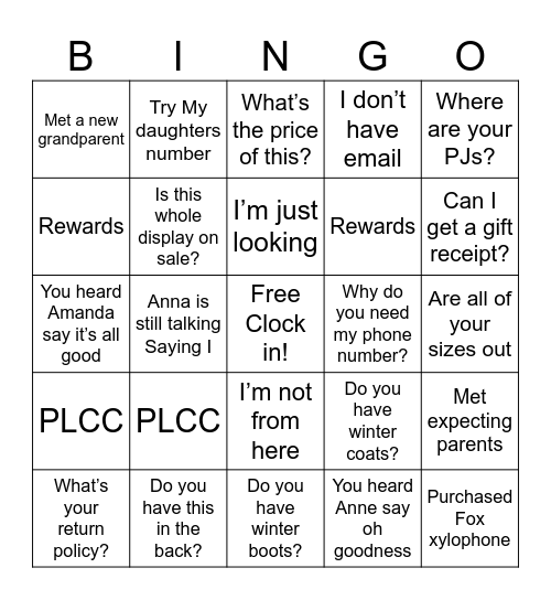 Untitled Bingo Card