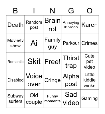 Instagram Bingo Card