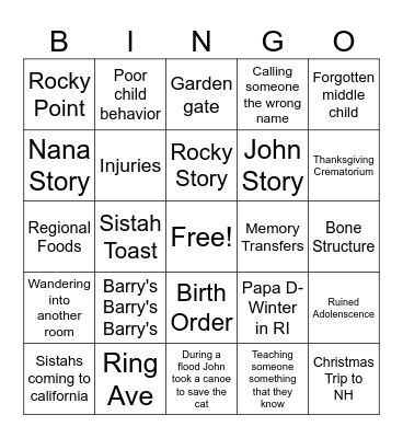 Sistah's Stories Bingo Card