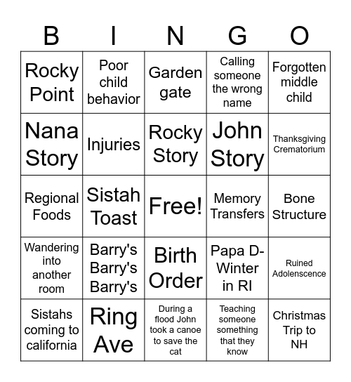 Sistah's Stories Bingo Card