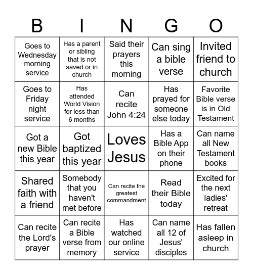 Christian Bingo Card