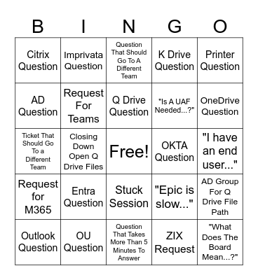 Servers Bingo Card Bingo Card