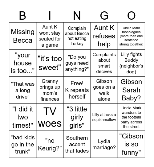 Thanksgiving Family Bingo Card