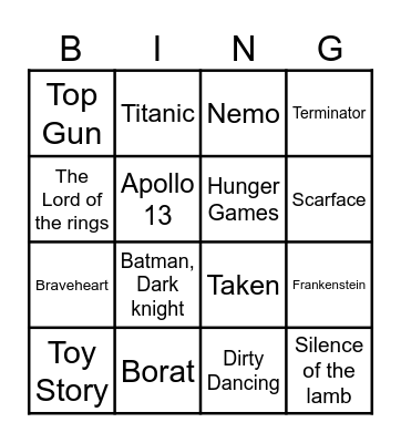 ... And Action! Bingo Card