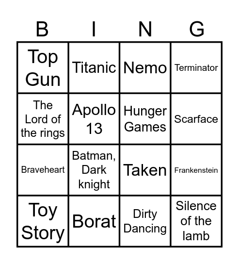 ... And Action! Bingo Card