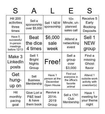 Sales Bingo Card
