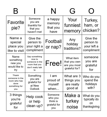 THANKSGIVING BINGO Card