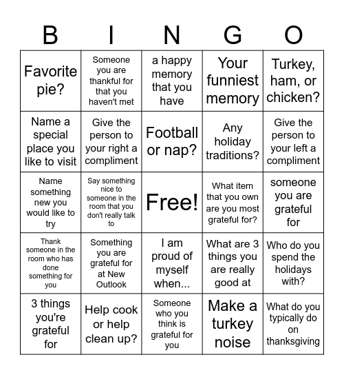 THANKSGIVING BINGO Card