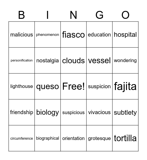 Max Bingo Card