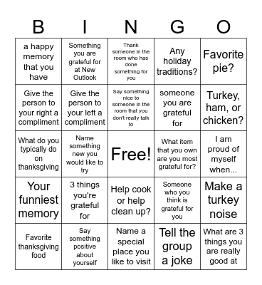 THANKSGIVING BINGO Card
