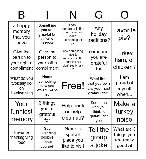 THANKSGIVING BINGO Card