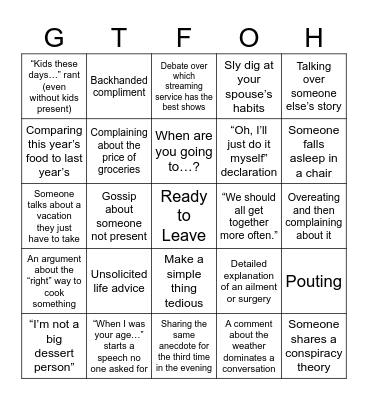 Holiday Fun Bingo Card