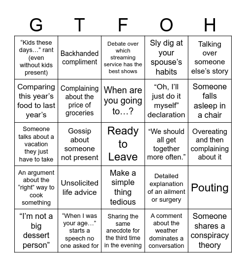 Holiday Fun Bingo Card