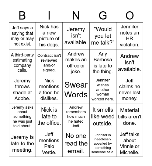 Precise Drywall Bingo Card