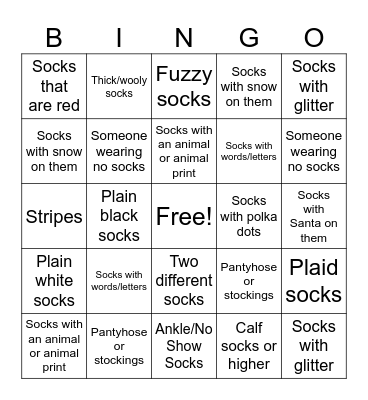 Sock Bingo Card